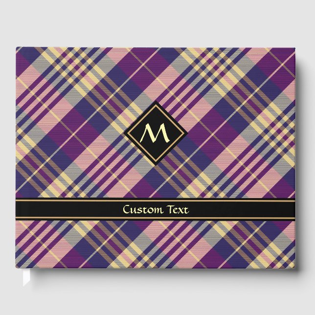 Lila, goldener und blauer Tartan Gästebuch (Vorderseite)