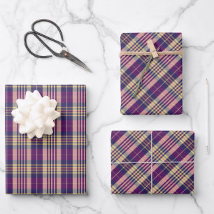 Lila, goldener und blauer Tartan Geschenkpapier Set