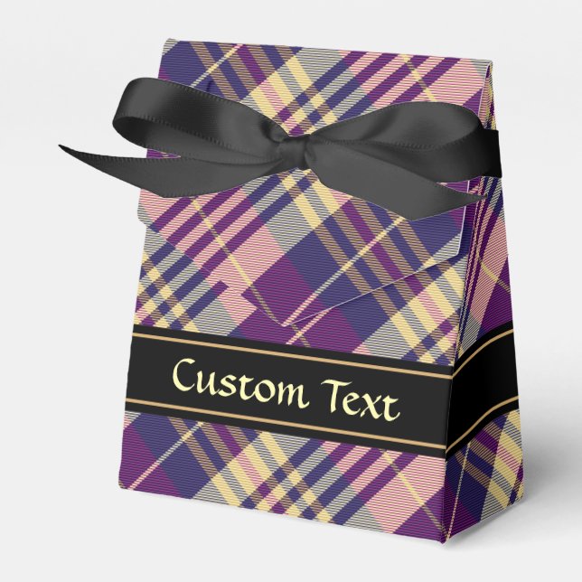 Lila, goldener und blauer Tartan Geschenkschachtel (Vorderseite)