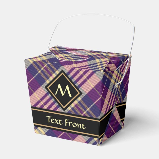 Lila, goldener und blauer Tartan Geschenkschachtel (Vorderseite)