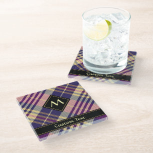 Lila, goldener und blauer Tartan Glasuntersetzer