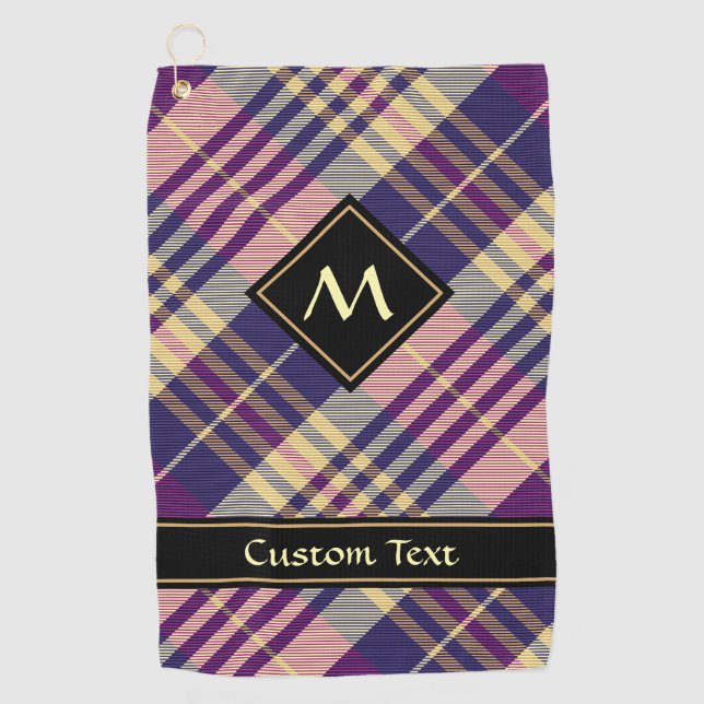 Lila, goldener und blauer Tartan Golfhandtuch (Vorderseite)
