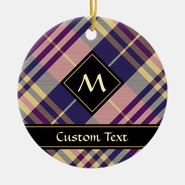 Lila, goldener und blauer Tartan Keramik Ornament (Vorne)