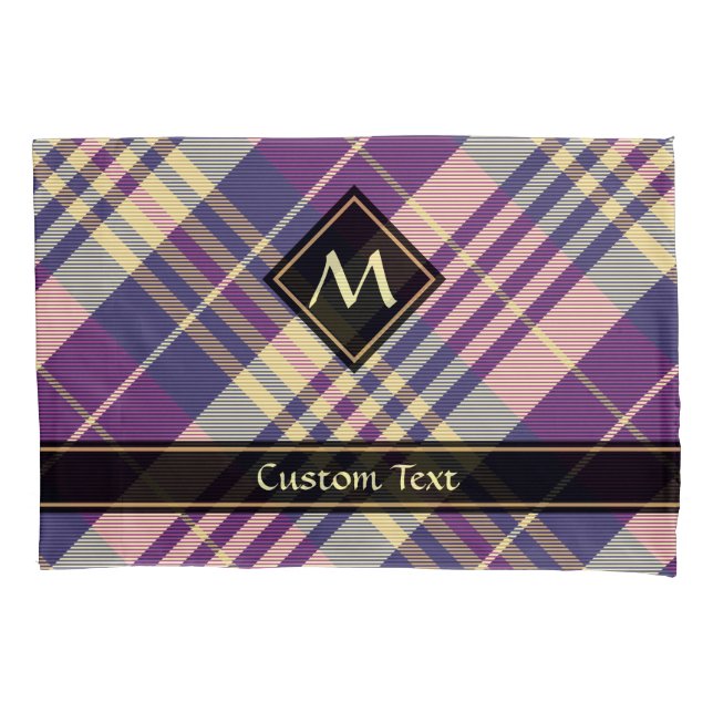 Lila, goldener und blauer Tartan Kissenbezug (Vorderseite)