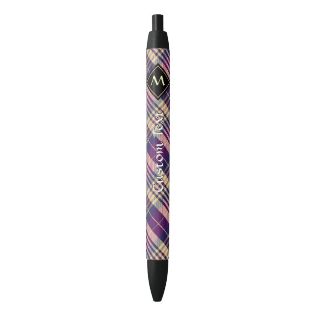 Lila, goldener und blauer Tartan Kugelschreiber (Vorderseite Vertikal)