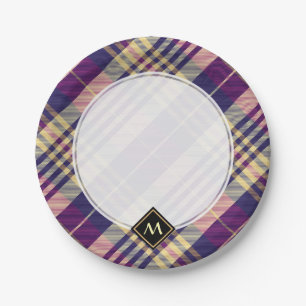 Lila, goldener und blauer Tartan Pappteller