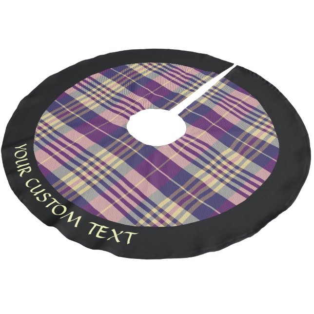 Lila, goldener und blauer Tartan Polyester Weihnachtsbaumdecke (Schrägansicht)