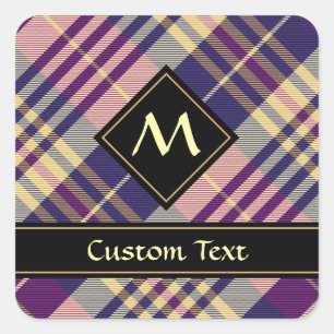 Lila, goldener und blauer Tartan Quadratischer Aufkleber