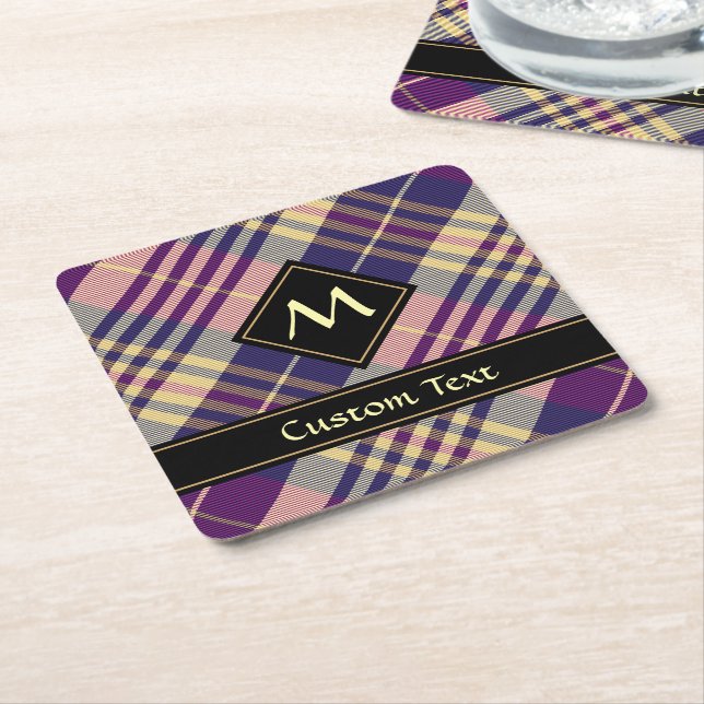 Lila, goldener und blauer Tartan Rechteckiger Pappuntersetzer (angewinkelt)