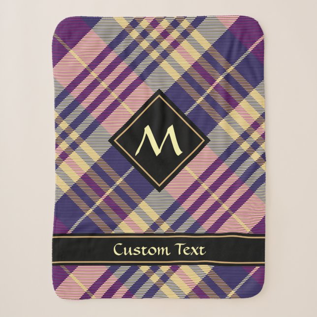 Lila, goldener und blauer Tartan Sherpadecke (Vorderseite)