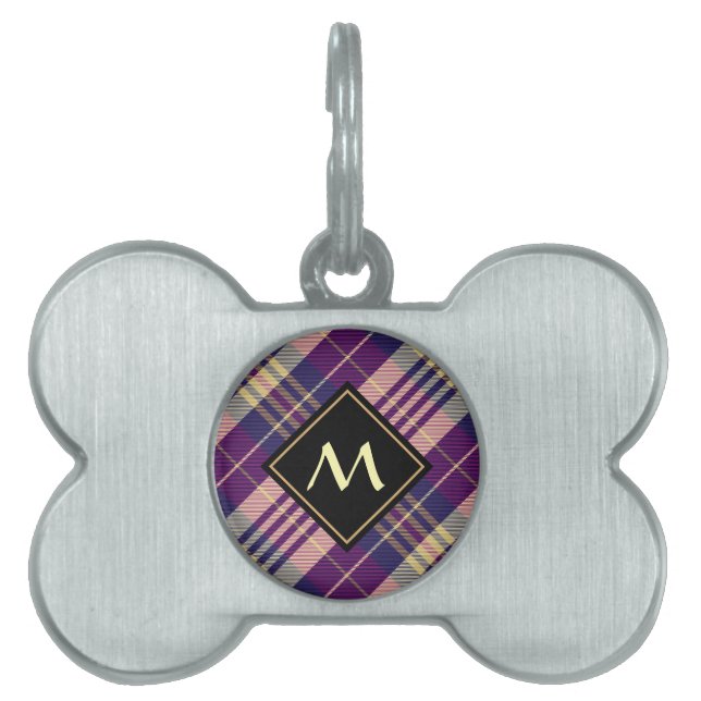 Lila, goldener und blauer Tartan Tiermarke (Vorderseite)