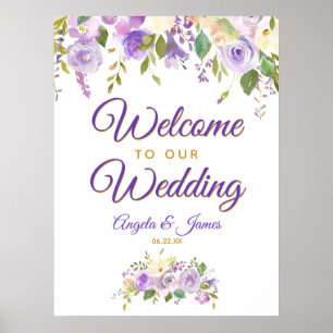 Lila goldenes Aquarellblumen Willkommen bei Hochze Poster