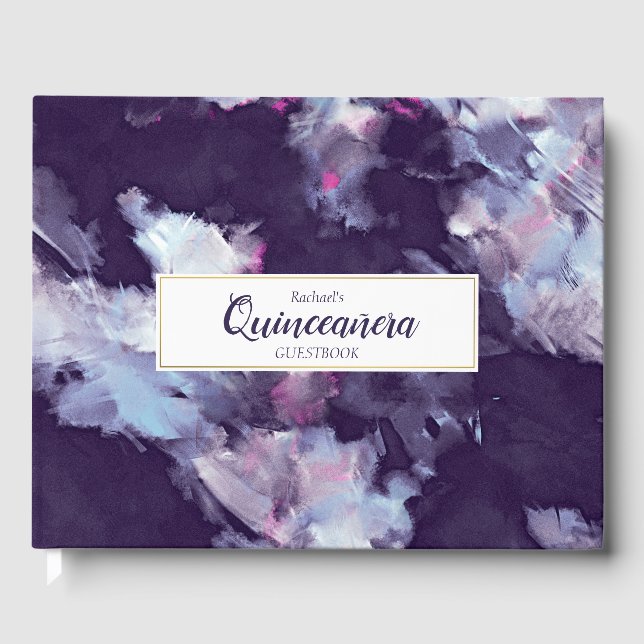 Lila & goldfarben Abstrakte Quinceanera Gästebuch (Vorderseite)