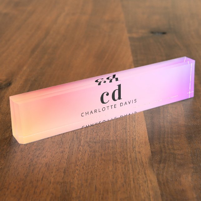 Lila goldfarbene Monogramm-Bezeichnung minimalisti Namensplakette (Seite)