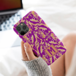 Lila goldfarbener Marmor Elegantes Monogramm Case-Mate iPhone Hülle