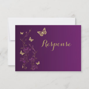 Lila Goldflora mit Schmetterlingskarte RSVP Card 2 Karte