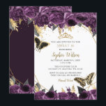 Lila Goldfloral-Schmetterling Sweet 16 Einladung<br><div class="desc">Elegante Lila Goldflorengatterlinge Sweet 16 Einladung</div>