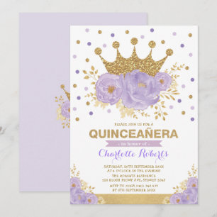 Lila Goldflorenkrone Confetti Quinceañera Einladung