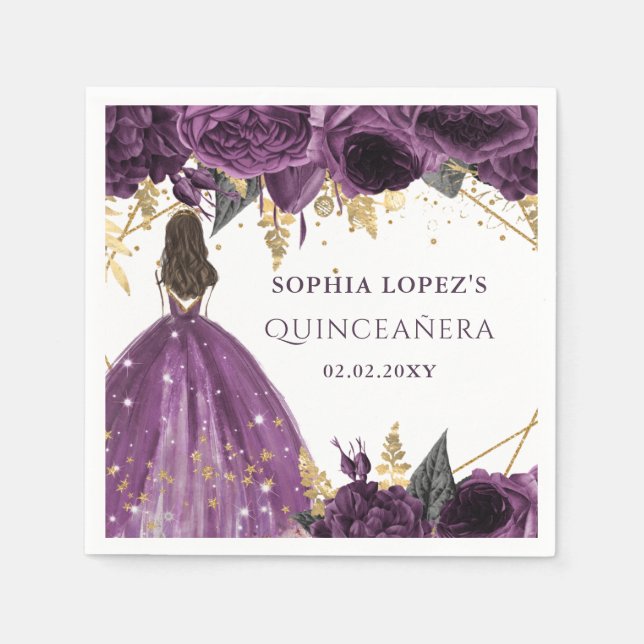 Lila Goldflorenprinzessin Quinceanera Serviette (Vorderseite)