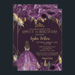 Lila Goldflorenprinzessin Sweet 16 Einladung<br><div class="desc">Elegante Lila Goldflorenprinzessin Sweet 16 Einladung</div>