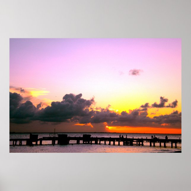 lila, goldgelber atemberaubender Strandsonnenunter Poster (Vorne)