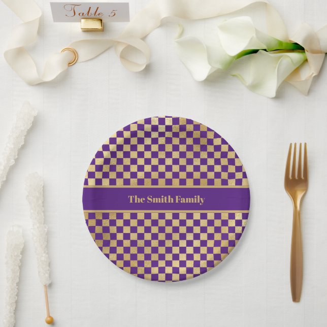 Lila Goldkarton Pappteller (Hochzeit)