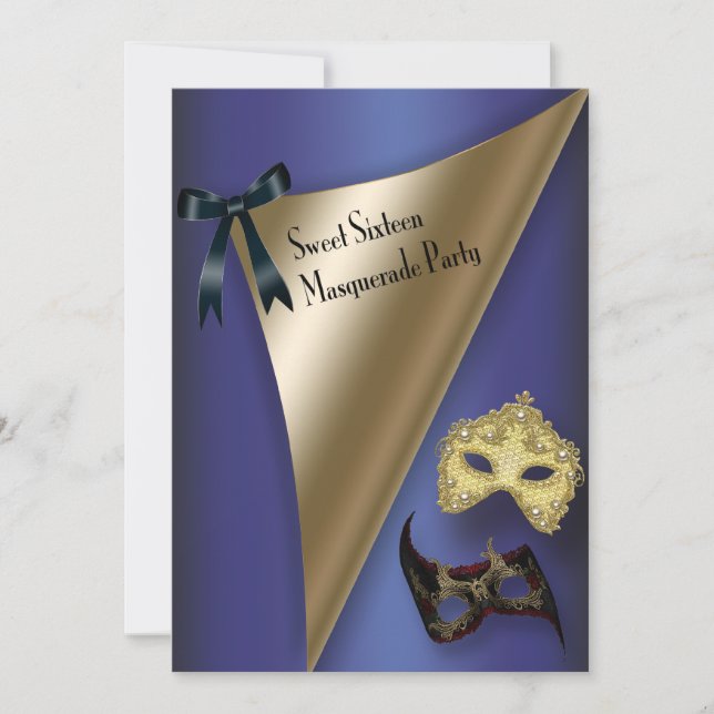 Lila Goldmasken 16 . Geburtstag Masquerade Einladung (Vorderseite)