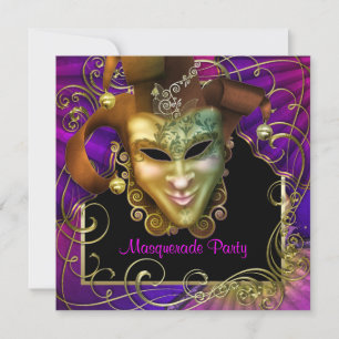 Lila Goldmasquerschnitte in Hot Pink Party Einladu Einladung