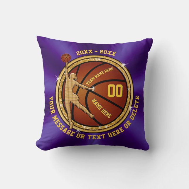 Lila Goldpersonalisierte Basketball-Geschenke für Kissen (Vorderseite)