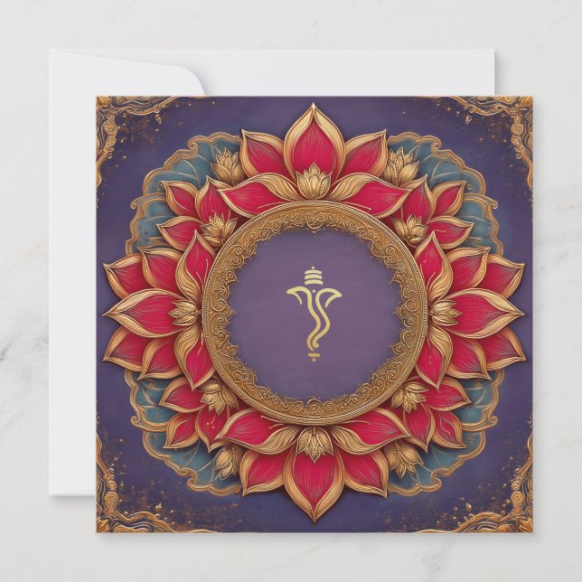 Lila Goldpink Lotus Indian Ganesh Wedding Einladung (Vorderseite)