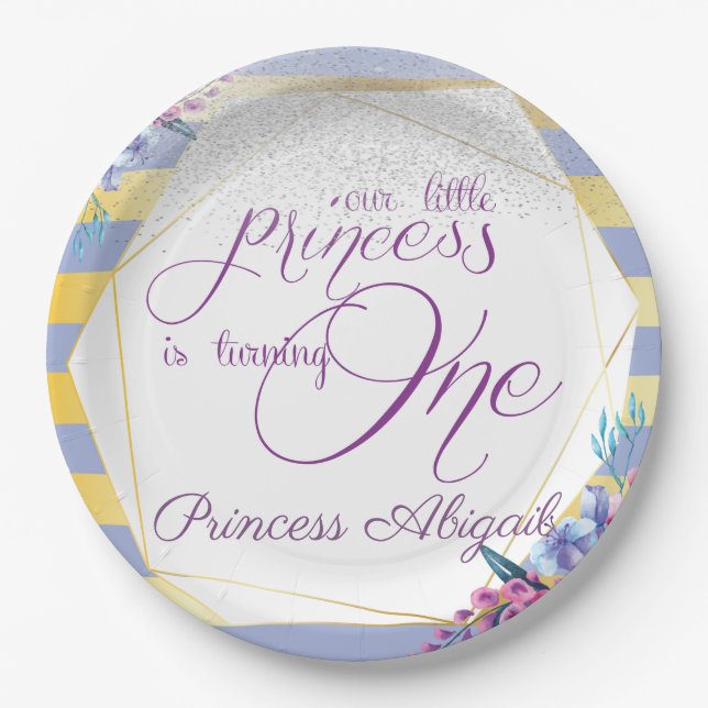 Lila Goldprinzessin Geburtstag Pappteller (Vorderseite)