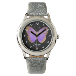Lila Goldschmetterlingskinder Personalisiert Armbanduhr