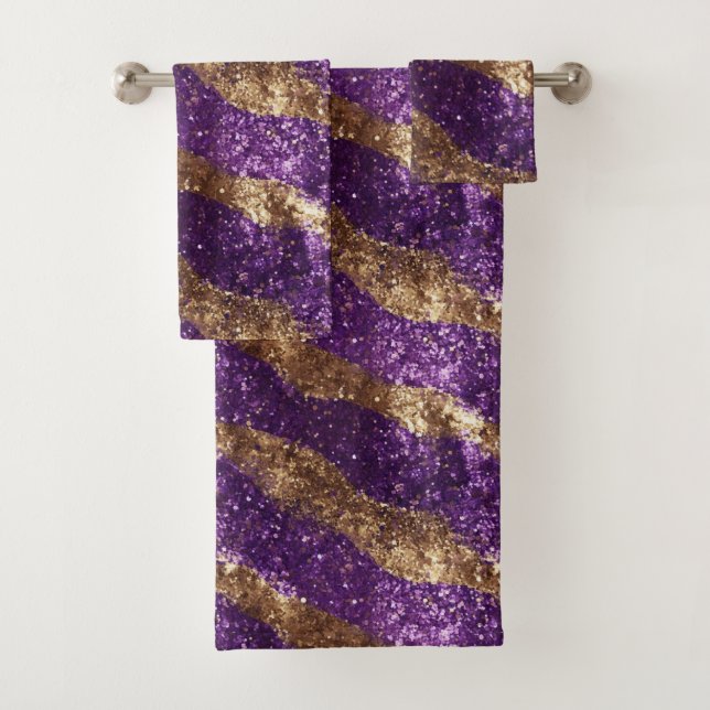 Lila Goldsparkle-Glitzer Badhandtuch Set (Insitu)