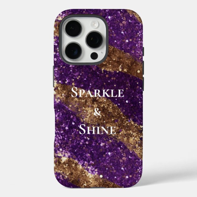Lila Goldsparkle-Glitzer iPhone 16 Pro Hülle (Rückseite)
