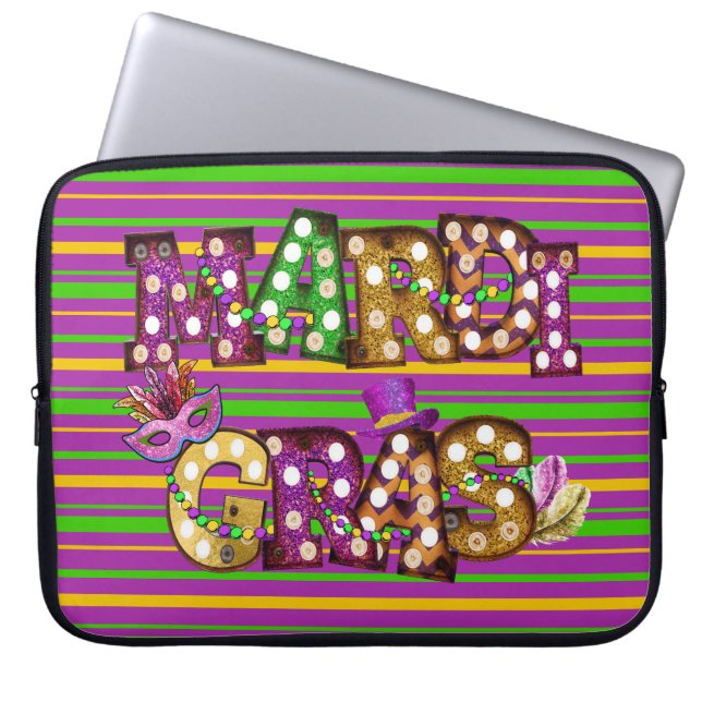 LILA GOLDSTREIFEN UND MARDI GRAS-ZEICHEN LAPTOPSCHUTZHÜLLE (Vorderseite)