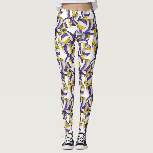 Lila Goldteam färbt gürtelförmige Volleyballs Leggings (Vorderseite)