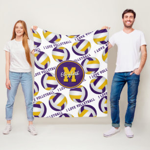 lila Goldteamfarben I Liebe Volleyballmuster Fleecedecke