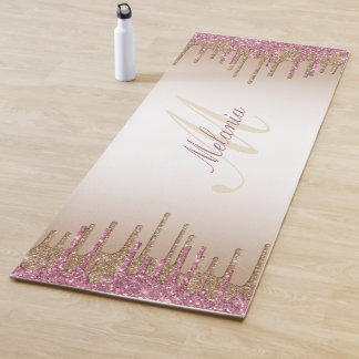 lila Goldtropfen von gummigrigem Monogramm-Glitzer Yogamatte