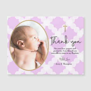 Lila Goldweiße Taufe danke Ihnen Baby Foto Magnetkarte