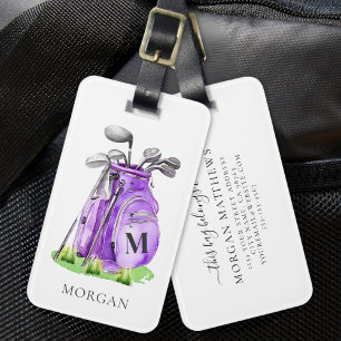 Lila Golfer Monogramm Gepäckanhänger