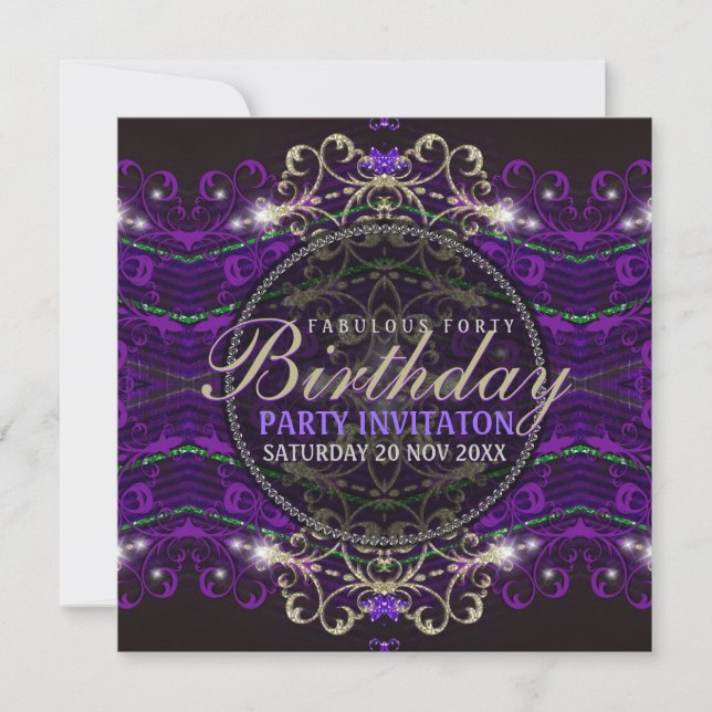 Lila Goth Deko Lace Fabulous 40 Party Einladungen (Vorderseite)