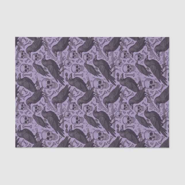 Lila Goth Skull & Raven, Midnight Macabre Seidenpapier (Vorderseite)