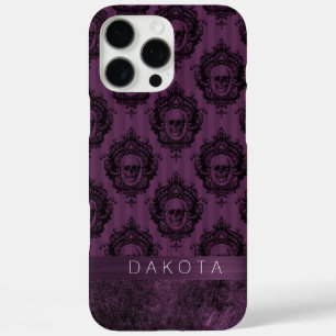 Lila Gothic Chic Aubergine und schwarze Schädel iPhone 16 Pro Max Hülle