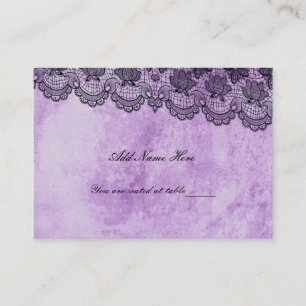Lila Gothic Hochzeit Tischplatzkarte mit schwarzer Platzkarte
