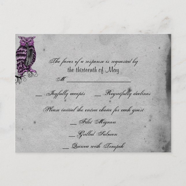 Lila Gothic Owl Posh UAWG Postkarte (Vorderseite)