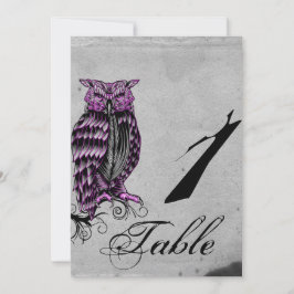 Lila Gothic Owl Posh Wedding Tischnummer