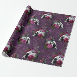 Lila Gothic-Schädel und Rose-Umschlagpapier Geschenkpapier