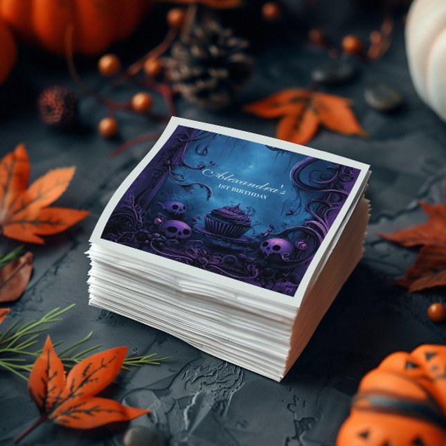 Lila Gothic Spooky ONE Geburtstag Serviette (Von Creator hochgeladen)