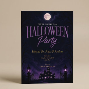 Lila gothische Spukvilla Halloween-Party Einladung