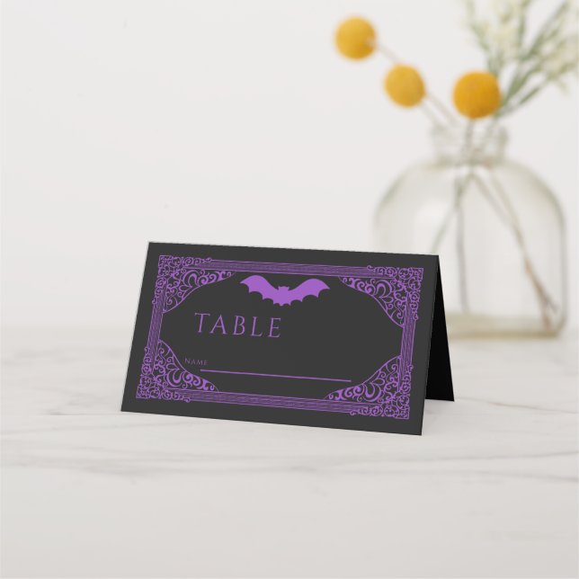 Lila gotische Vampirkathedrale Hochzeit Platzkarte (Vorderseite)